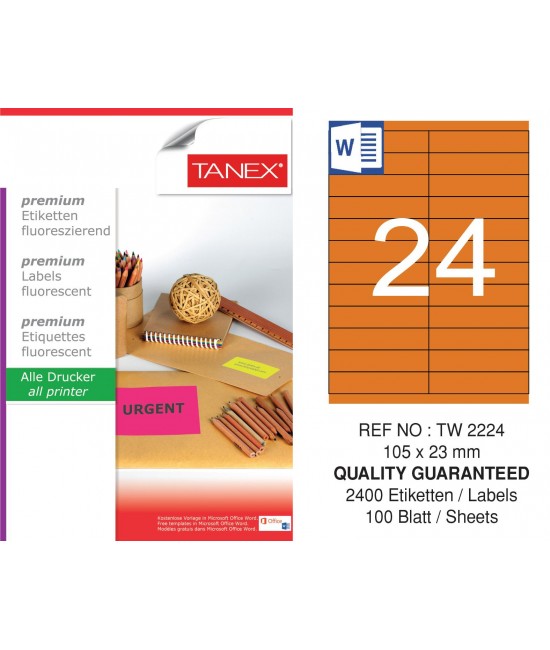 Tanex Tw-2224 105x23 mm Flo Turuncu Laser Etiket