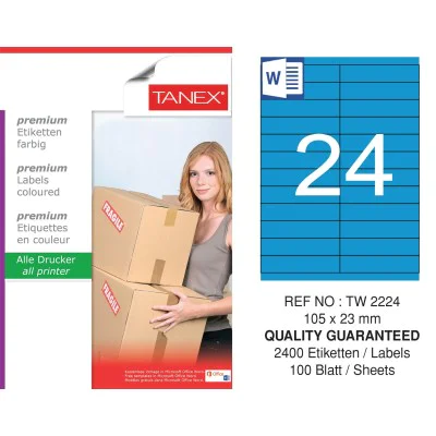 Tanex TW-2224 105x23mm Mavi Pastel Laser Etiket 100 Lü