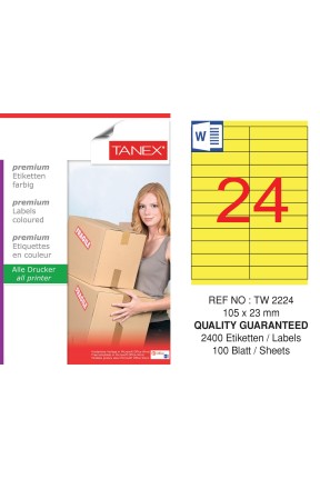 Tanex TW-2224 105x23mm Sarı Pastel Laser Etiket 100 Lü Paket