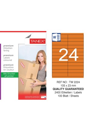 Tanex TW-2224 105x23mm Turuncu Pastel Laser Etiket 100 Lü 