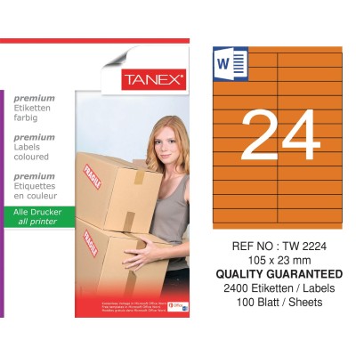 Tanex TW-2224 105x23mm Turuncu Pastel Laser Etiket 100 Lü Tanex TW-2224 105x23mm Turuncu Pastel Laser Etiket 100 Lü