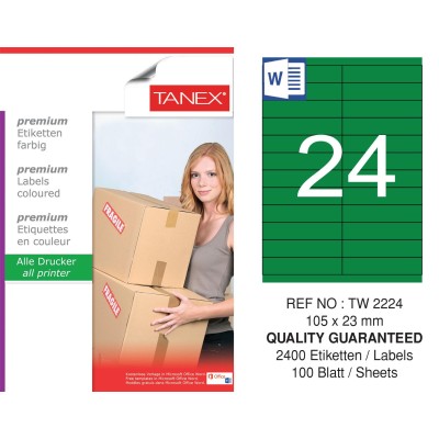 Tanex TW-2224 105x23mm Yeşil Pastel Laser Etiket 100 Lü Tanex TW-2224 105x23mm Yeşil Pastel Laser Etiket 100 Lü