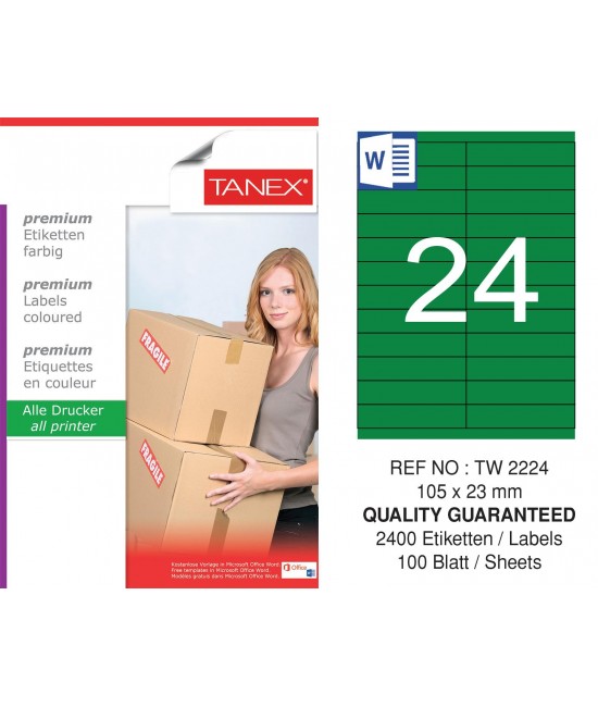 Tanex TW-2224 105x23mm Green Pastel Laser Label 100 Pcs