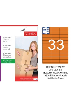 Tanex TW-2233 70x25,4mm Turuncu Pastel Laser Etiket 100 Lü 