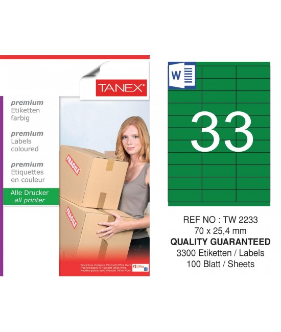 Tanex TW-2233 70x25.4mm Green Pastel Laser Label 100 Pcs