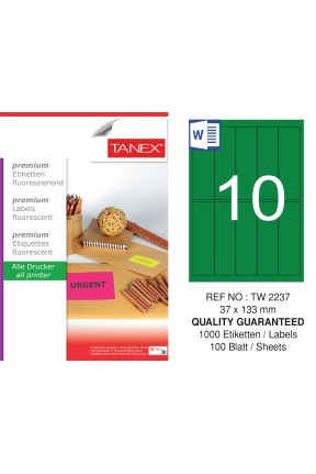 Tanex Tw-2237 37x133 mm Yeşil Floresan Laser Etiket 100 Lü 