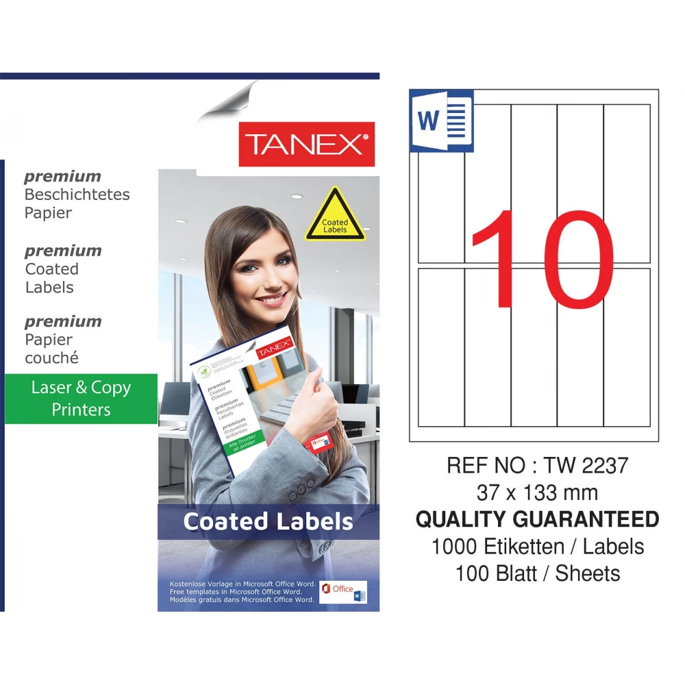 Tanex TW-2237 37x133 mm Kuşe Laser Etiket