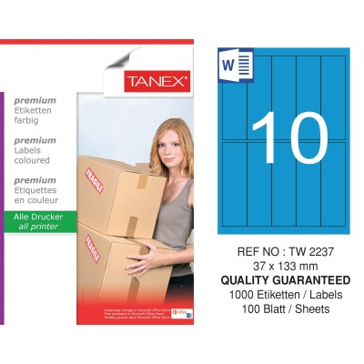 Tanex TW-2237 37x133mm Mavi Pastel Laser Etiket 100 Lü Tanex TW-2237 37x133mm Mavi Pastel Laser Etiket 100 Lü