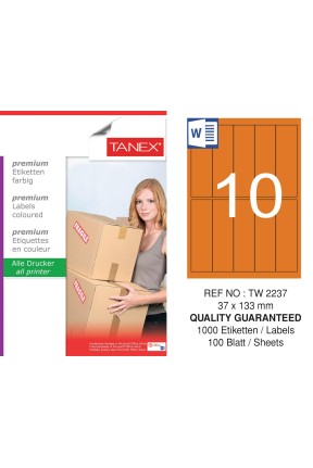 Tanex TW-2237 37x133mm Turuncu Pastel Laser Etiket 100 Lü 