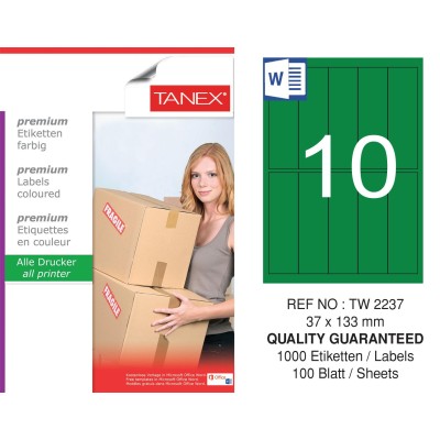 Tanex TW-2237 37x133mm Yeşil Pastel Laser Etiket 100 Lü Tanex TW-2237 37x133mm Yeşil Pastel Laser Etiket 100 Lü