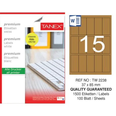 Tanex TW-2238 37x85 mm Kraft Etiket 100 Lü Paket