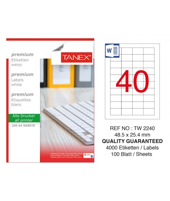 Tanex TW-2240 Laser Etiket 48.5 x 25.4 mm 