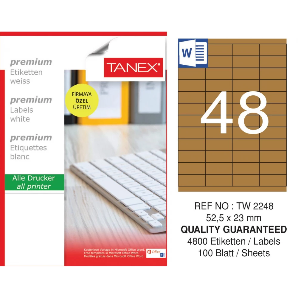 Tanex TW-2248 52,5x23 mm Kraft Etiket 100 Lü Paket