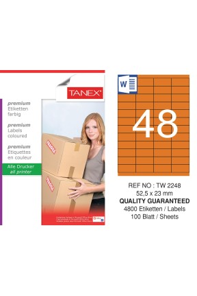 Tanex TW-2248 52,5x23mm Turuncu Pastel Laser Etiket 100 Lü 