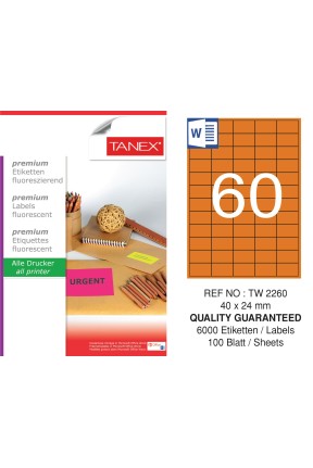 Tanex Tw-2260 40x24 mm Flo Turuncu Laser Etiket Tanex Tw-2260 40x24 mm Flo Turuncu Laser Etiket