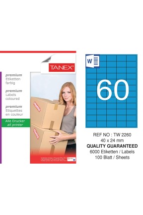 Tanex TW-2260 40x24mm Mavi Pastel Laser Etiket 100 Lü 