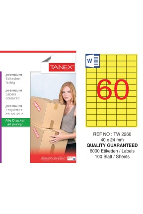 Tanex TW-2260 40x24mm Sarı Pastel Laser Etiket 100 Lü Paket
