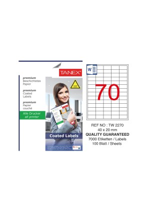 Tanex TW-2270 40x20mm Kuşe Lazer Etiket 100 Lü Paket