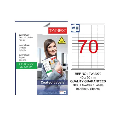 Tanex TW-2270 40x20mm Kuşe Lazer Etiket 100 Lü Paket Tanex TW-2270 40x20mm Kuşe Lazer Etiket 100 Lü Paket