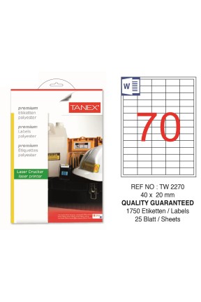 Tanex TW-2270 40x20mm Polyester Etiket 25 Li