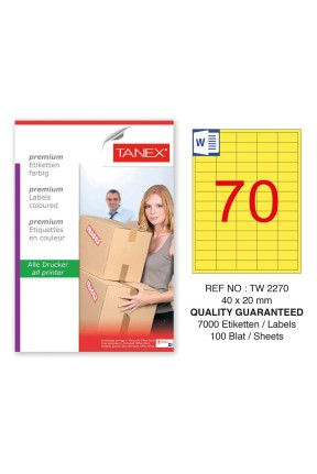Tanex TW-2270 40x20mm Sarı Pastel Laser Etiket 100 Lü Paket