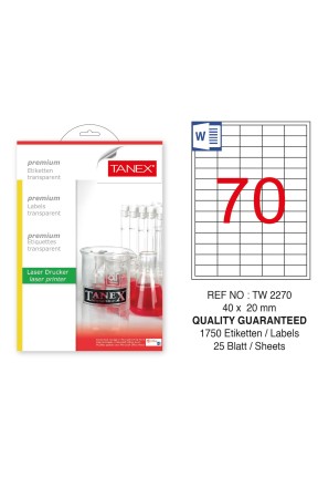 Tanex TW-2270 40x20mm Şeffaf Laser Etiket 1750 Li