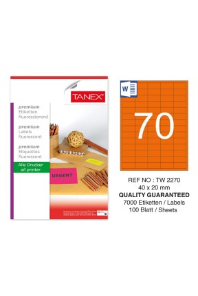 Tanex TW-2270 40x20mm Turuncu Floresan Laser Etiket 100 Lü
