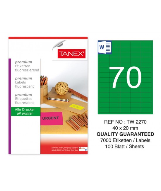 Tanex TW-2270 40x20mm Green Fluorescent Laser Label 100 Pcs