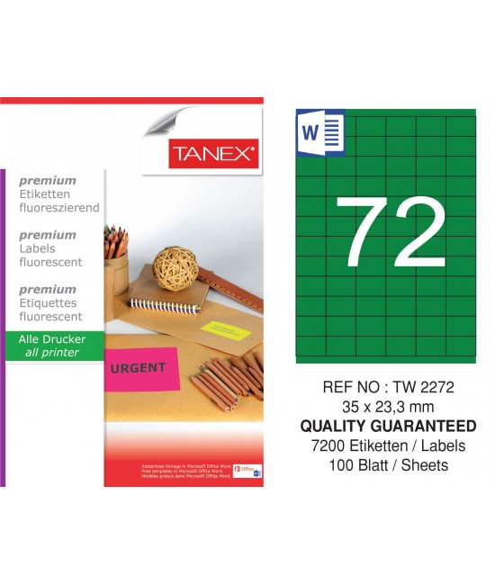 Tanex Tw-2272 35x23,3 mm Yeşil Floresan Laser Etiket 100 Lü