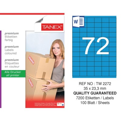 Tanex TW-2272 35x23,3mm Mavi Pastel Laser Etiket 100 Lü Tanex TW-2272 35x23,3mm Mavi Pastel Laser Etiket 100 Lü