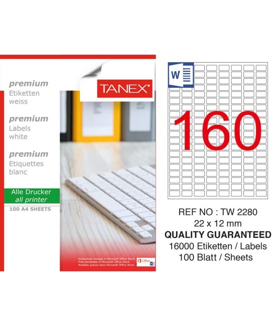 Tanex TW-2280 22x12 mm Sökülebilir Etiket 100 Lü