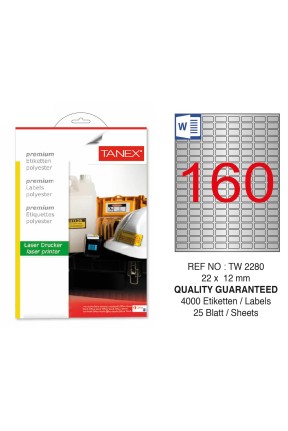 Tanex TW-2280 22x12mm Gümüş Lazer Etiket 4000 Li