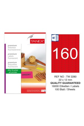 Tanex TW-2280 22x12mm Kırmızı Floresan Laser Etiket 100 Lü 