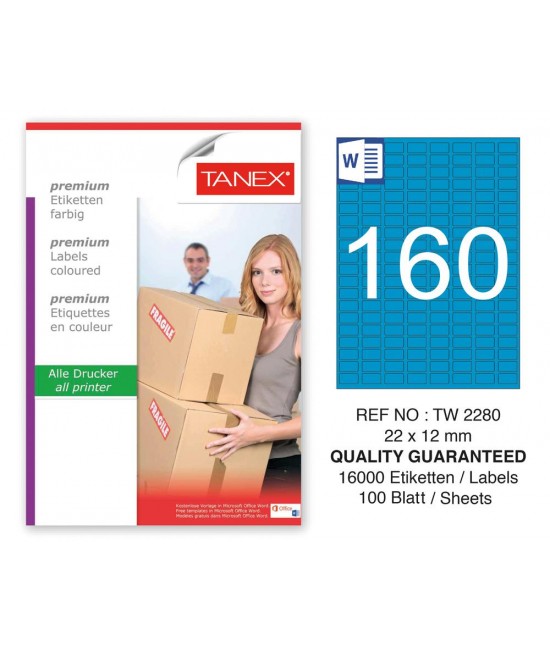 Tanex TW-2280 22x12mm Mavi Pastel Laser Etiket 100 Lü 