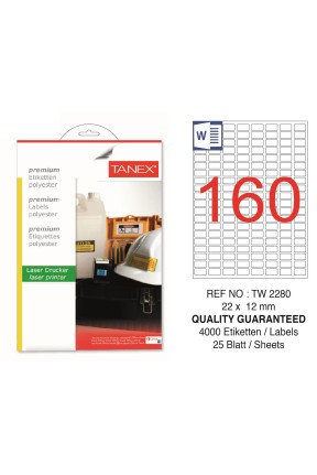 Tanex TW-2280 22x12mm Polyester Etiket 25 Li