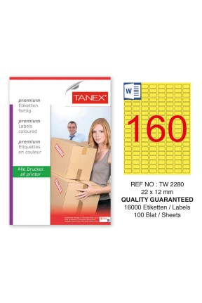 Tanex TW-2280 22x12mm Sarı Pastel Laser Etiket 100 Lü Paket