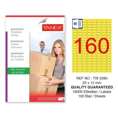 Tanex TW-2280 22x12mm Sarı Pastel Laser Etiket 100 Lü Paket Tanex TW-2280 22x12mm Sarı Pastel Laser Etiket 100 Lü Paket