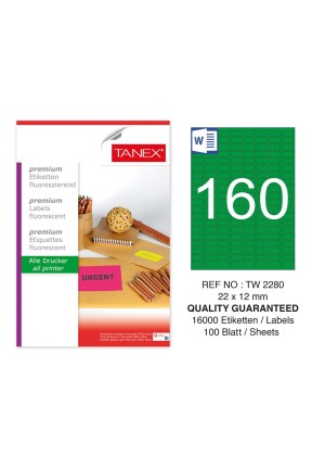 Tanex TW-2280 22x12mm Yeşil Floresan Laser Etiket 100 Lü 