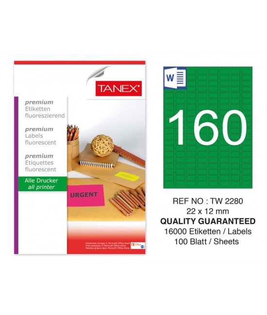 Tanex TW-2280 22x12mm Green Fluorescent Laser Label 100 Pcs