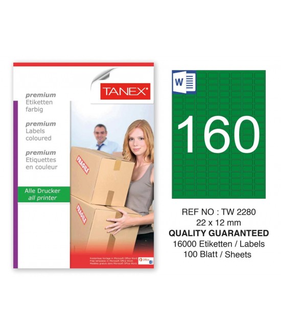Tanex TW-2280 22x12mm Yeşil Pastel Laser Etiket 100 Lü 