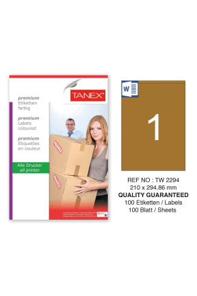 Tanex TW-2294 210x294,86 mm Kraft Etiket 100 Lü Paket
