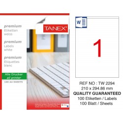 Tanex TW-2294 Laser Etiket  210 x 294,86 mm 