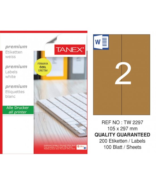 Tanex TW-2297 105x297 mm Kraft Etiket 100 Lü Paket