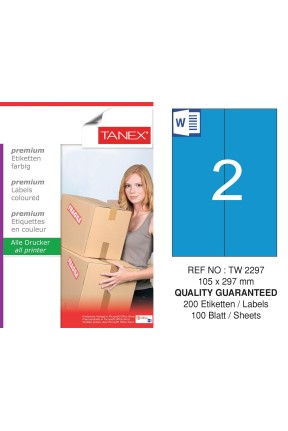 Tanex TW-2297 105x297mm Mavi Pastel Laser Etiket 100 Lü 
