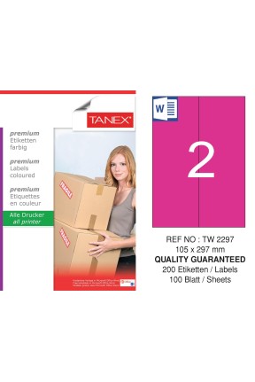 Tanex TW-2297 105x297mm Pembe Pastel Laser Etiket 100 Lü 