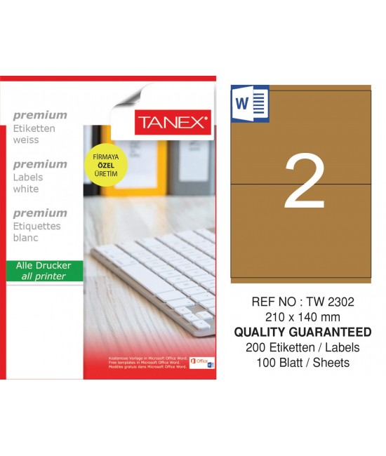 Tanex TW-2302 210x140 mm Kraft Etiket 100 Lü Paket
