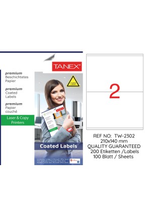 Tanex TW-2302 210x140mm Kuşe Lazer Etiket 100 Lü Paket