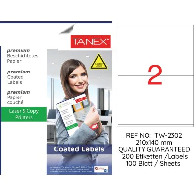 Tanex TW-2302 210x140mm Kuşe Lazer Etiket 100 Lü Paket Tanex TW-2302 210x140mm Kuşe Lazer Etiket 100 Lü Paket
