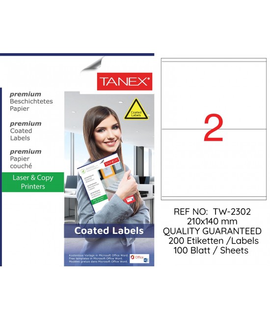 Tanex TW-2302 210x140mm Kuşe Lazer Etiket 100 Lü Paket
