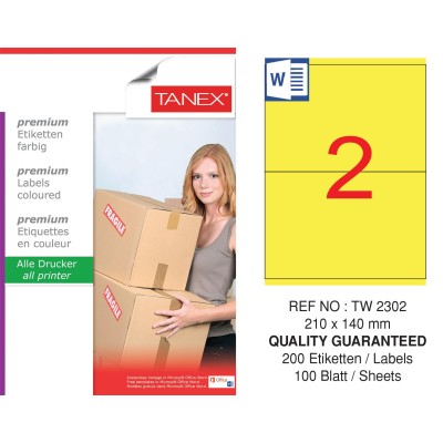 Tanex TW-2302 210x140mm Sarı Pastel Laser Etiket 100 Lü Paket Tanex TW-2302 210x140mm Sarı Pastel Laser Etiket 100 Lü Paket